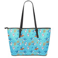 Cute Shark Pattern Print Leather Tote Bag With Zipper