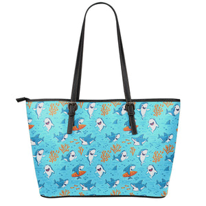 Cute Shark Pattern Print Leather Tote Bag