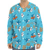 Cute Shark Pattern Print Long Sleeve Baseball Jersey