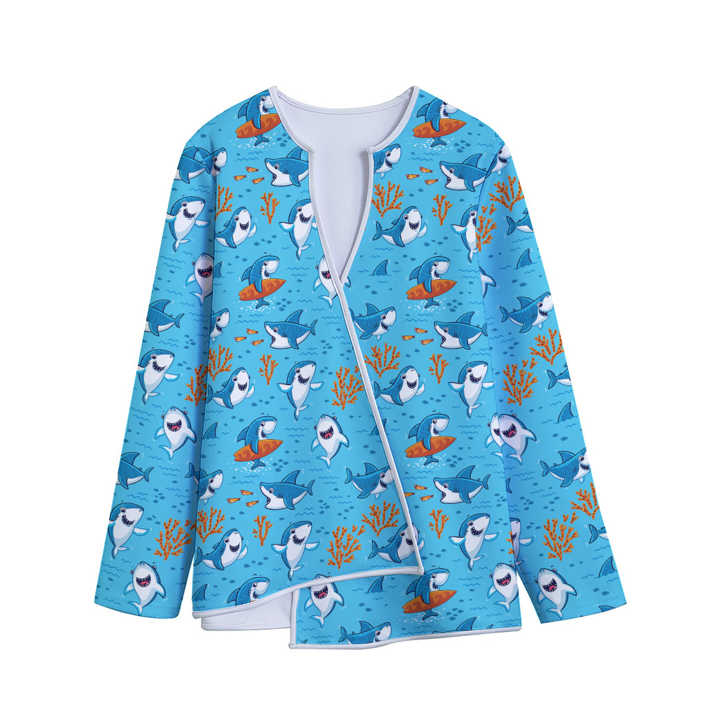 Cute Shark Pattern Print Long Sleeve Short Coat