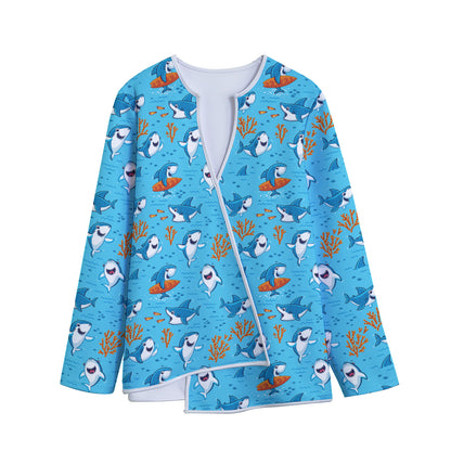 Cute Shark Pattern Print Long Sleeve Short Coat