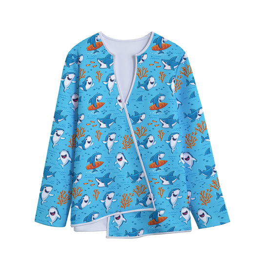 Cute Shark Pattern Print Long Sleeve Short Coat