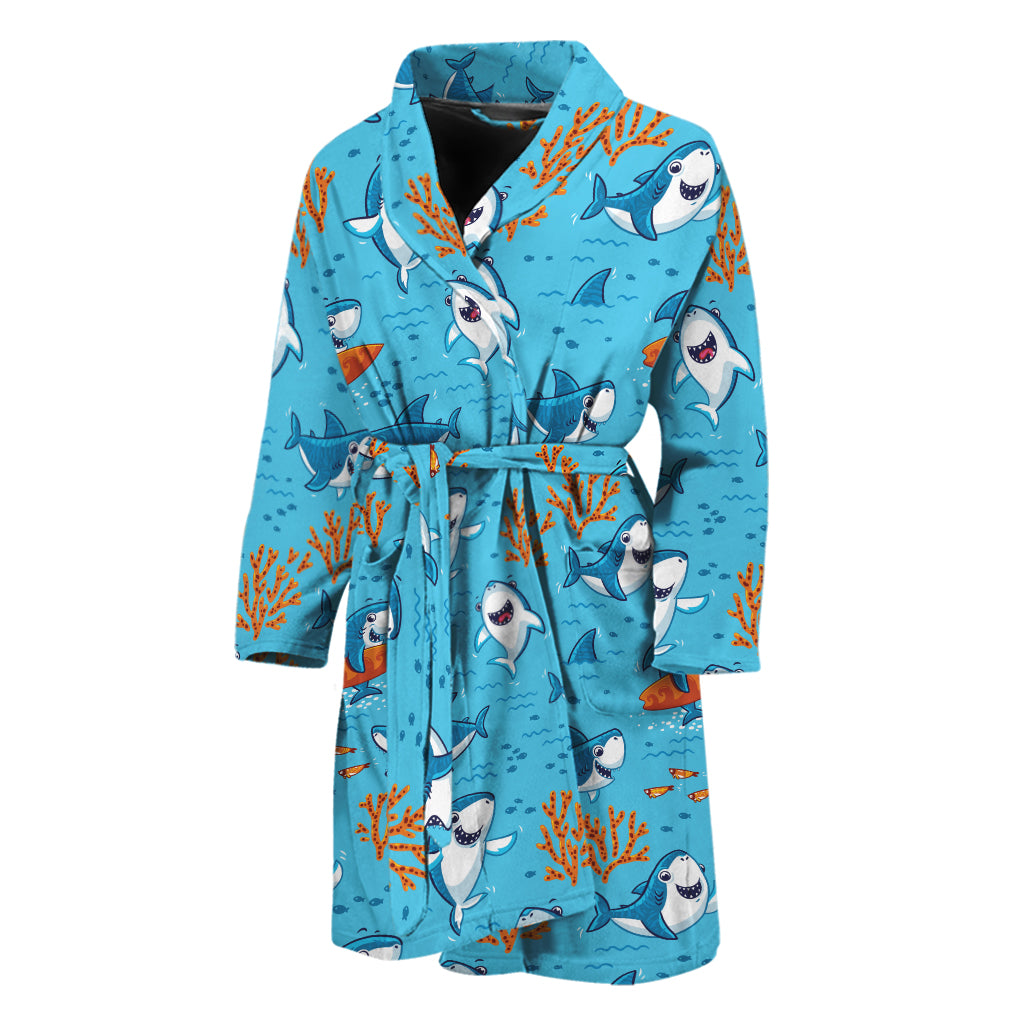 Cute Shark Pattern Print Men's Bathrobe