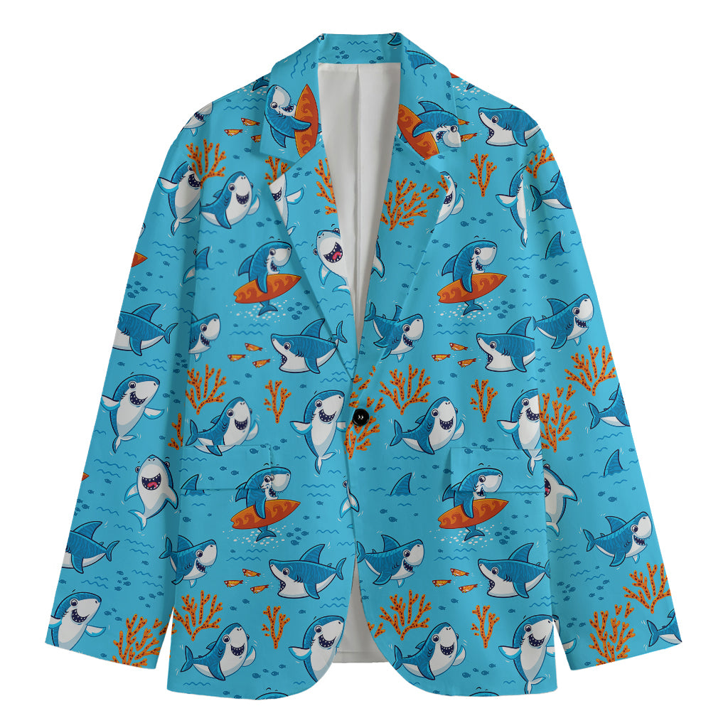 Cute Shark Pattern Print Men's Blazer