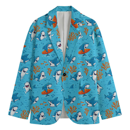 Cute Shark Pattern Print Men's Blazer