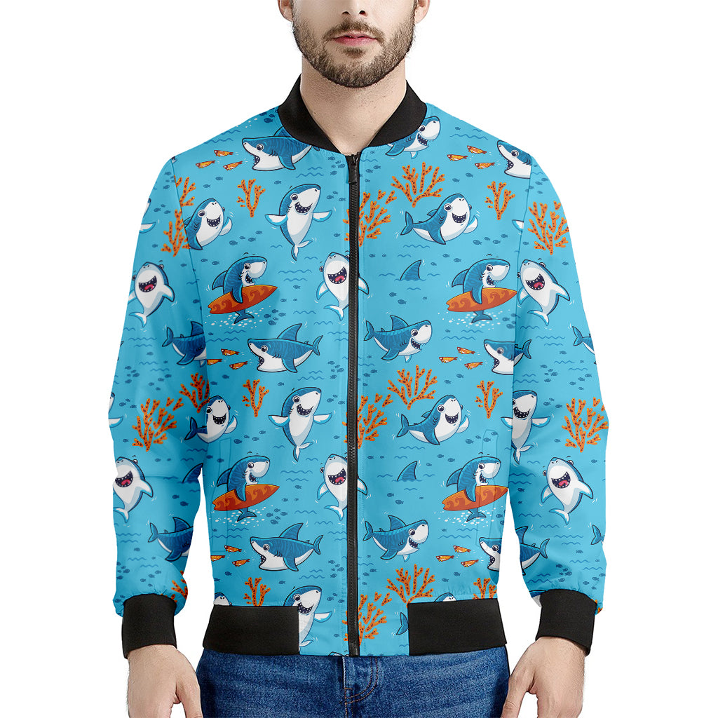 Cute Shark Pattern Print Men's Bomber Jacket