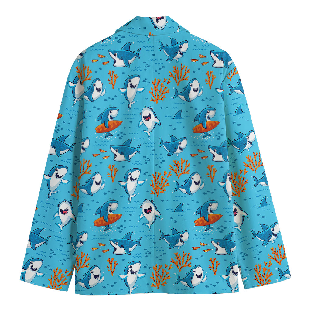 Cute Shark Pattern Print Men's Cotton Blazer