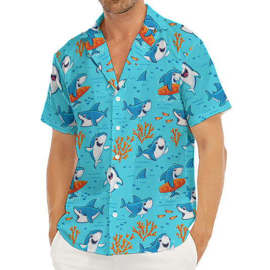 Cute Shark Pattern Print Men's Deep V-Neck Shirt