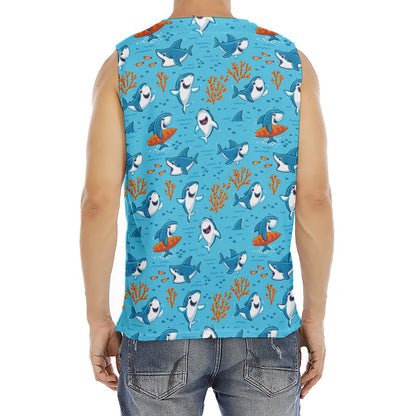 Cute Shark Pattern Print Men's Fitness Tank Top