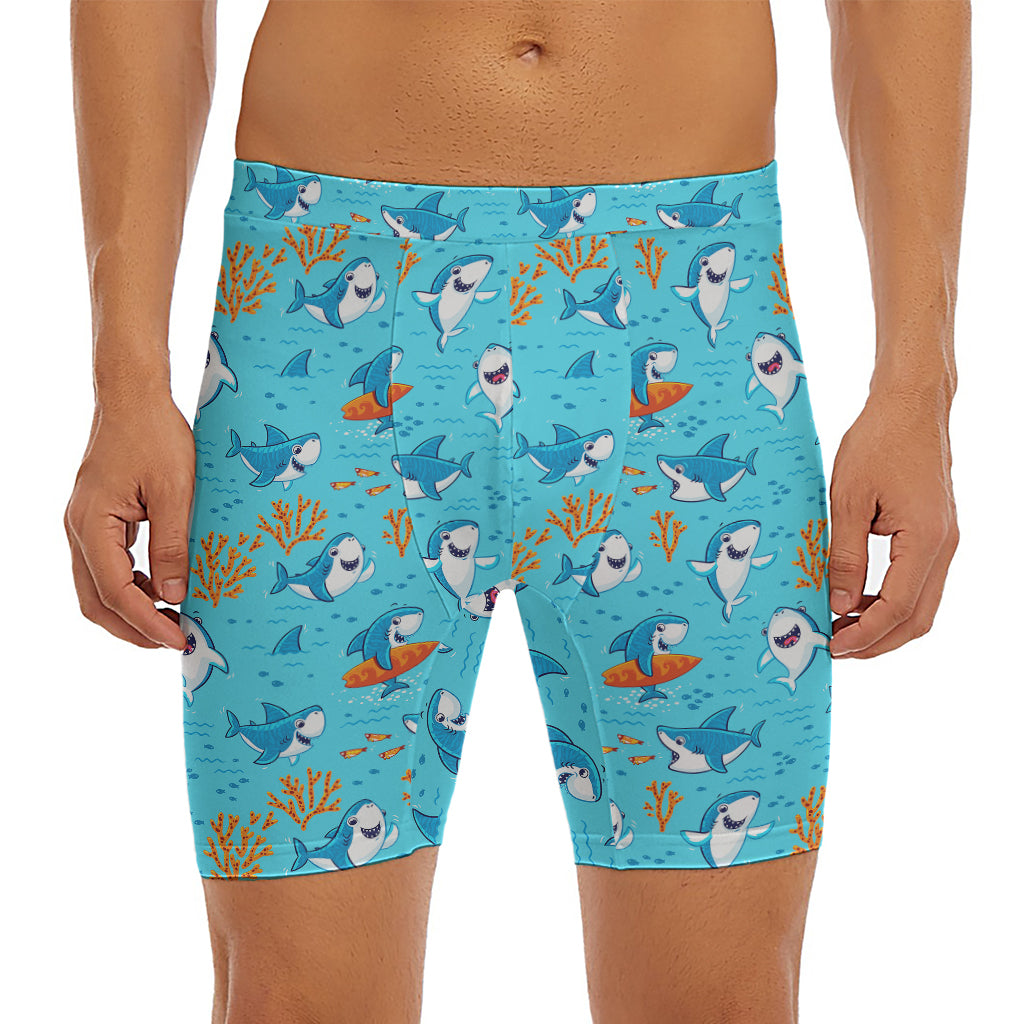 Cute Shark Pattern Print Men's Long Boxer Briefs