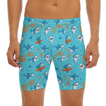 Cute Shark Pattern Print Men's Long Boxer Briefs