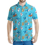 Cute Shark Pattern Print Men's Polo Shirt