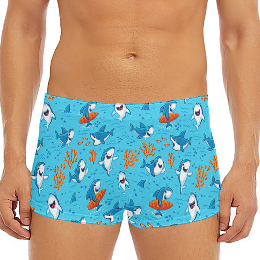 Cute Shark Pattern Print Men's Short Boxer Briefs
