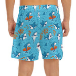 Cute Shark Pattern Print Men's Split Running Shorts