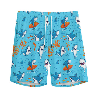 Cute Shark Pattern Print Men's Sports Shorts