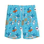 Cute Shark Pattern Print Men's Sports Shorts