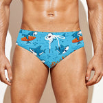 Cute Shark Pattern Print Men's Swim Briefs