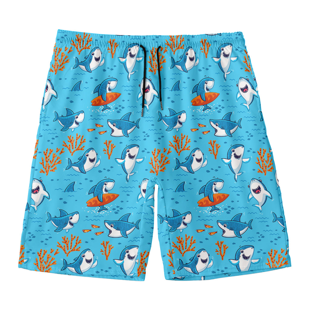 Cute Shark Pattern Print Men's Swim Trunks