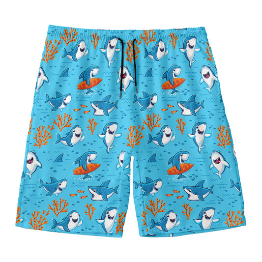 Cute Shark Pattern Print Men's Swim Trunks