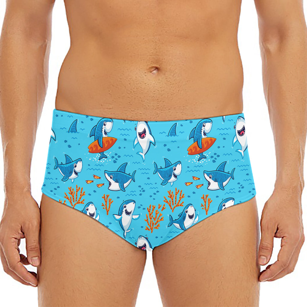 Cute Shark Pattern Print Men's Triangle Swim Briefs