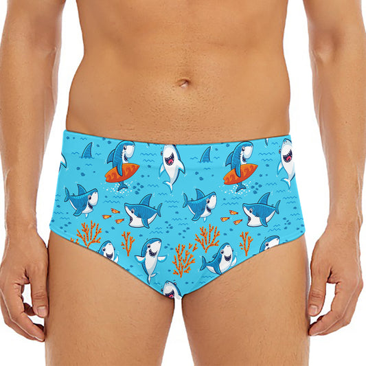 Cute Shark Pattern Print Men's Triangle Swim Briefs