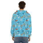 Cute Shark Pattern Print Men's Velvet Pullover Hoodie