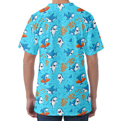 Cute Shark Pattern Print Men's Velvet T-Shirt