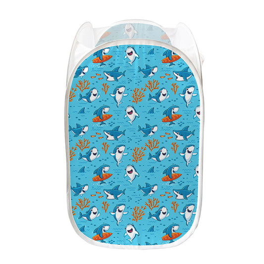 Cute Shark Pattern Print Mesh Laundry Hamper