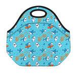 Cute Shark Pattern Print Neoprene Lunch Bag