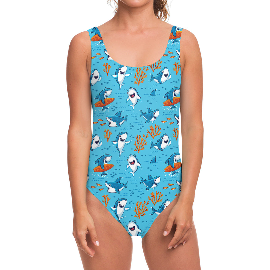 Cute Shark Pattern Print One Piece Swimsuit