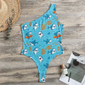 Cute Shark Pattern Print One Shoulder Bodysuit