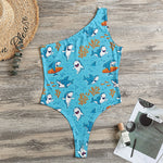 Cute Shark Pattern Print One Shoulder Bodysuit