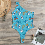 Cute Shark Pattern Print One Shoulder Bodysuit