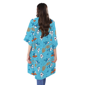 Cute Shark Pattern Print Open Front Beach Cover Up