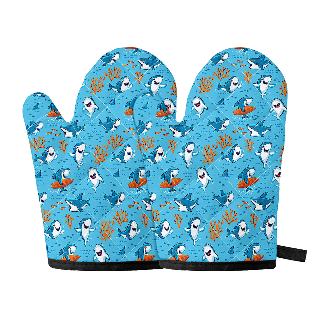 Cute Shark Pattern Print Oven Mitts