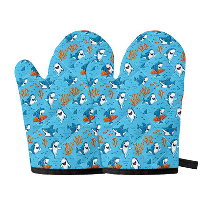 Cute Shark Pattern Print Oven Mitts