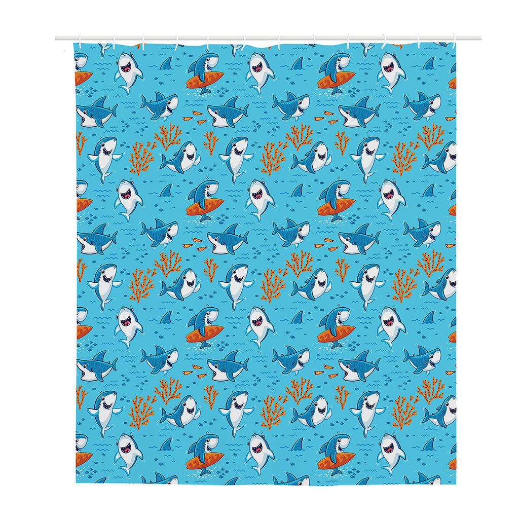 Cute Shark Pattern Print Polyester Shower Curtain