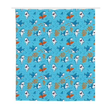 Cute Shark Pattern Print Polyester Shower Curtain