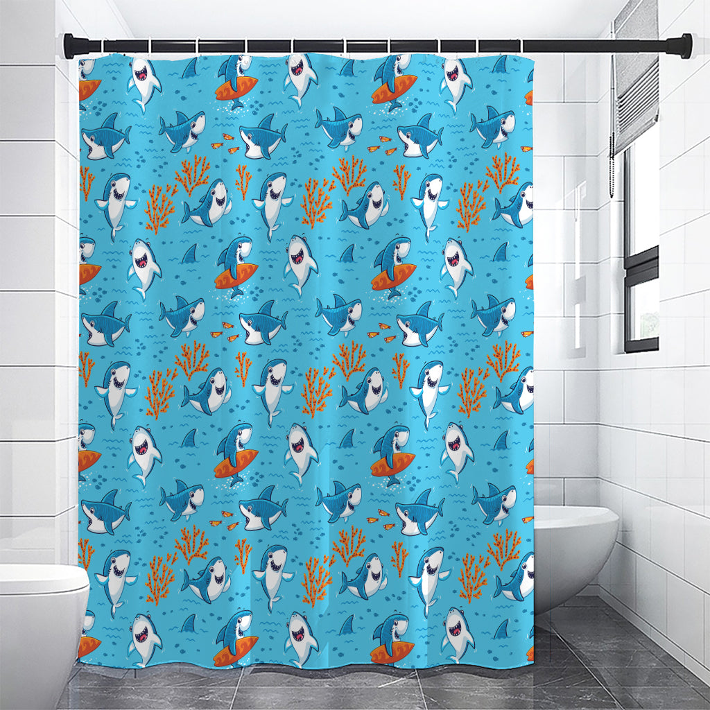 Cute Shark Pattern Print Premium Shower Curtain