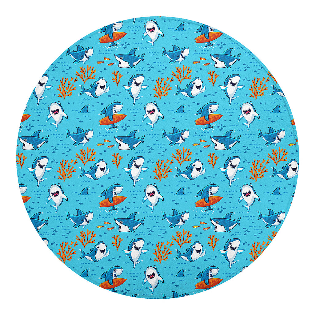 Cute Shark Pattern Print Round Blanket