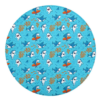 Cute Shark Pattern Print Round Blanket