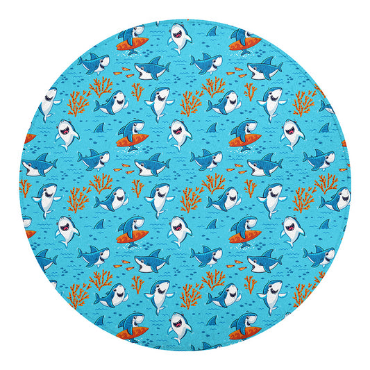 Cute Shark Pattern Print Round Blanket