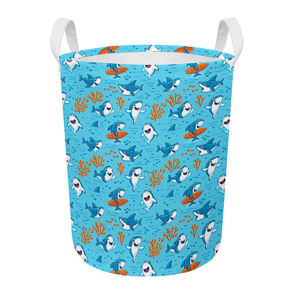 Cute Shark Pattern Print Round Laundry Basket