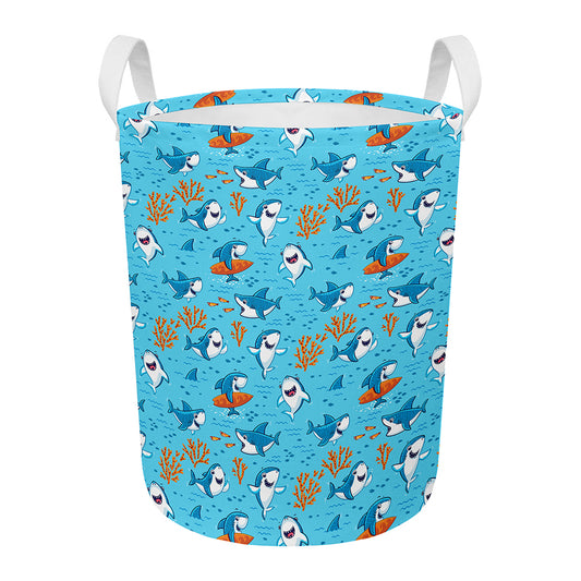 Cute Shark Pattern Print Round Laundry Basket