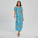 Cute Shark Pattern Print Short Sleeve Maxi Dress