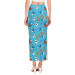 Cute Shark Pattern Print Side Slit Maxi Skirt