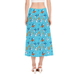 Cute Shark Pattern Print Side Slit Midi Skirt