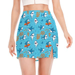 Cute Shark Pattern Print Side Slit Mini Skirt