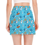 Cute Shark Pattern Print Side Slit Mini Skirt