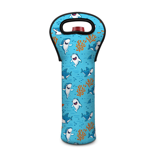 Cute Shark Pattern Print Single Neoprene Wine Tote
